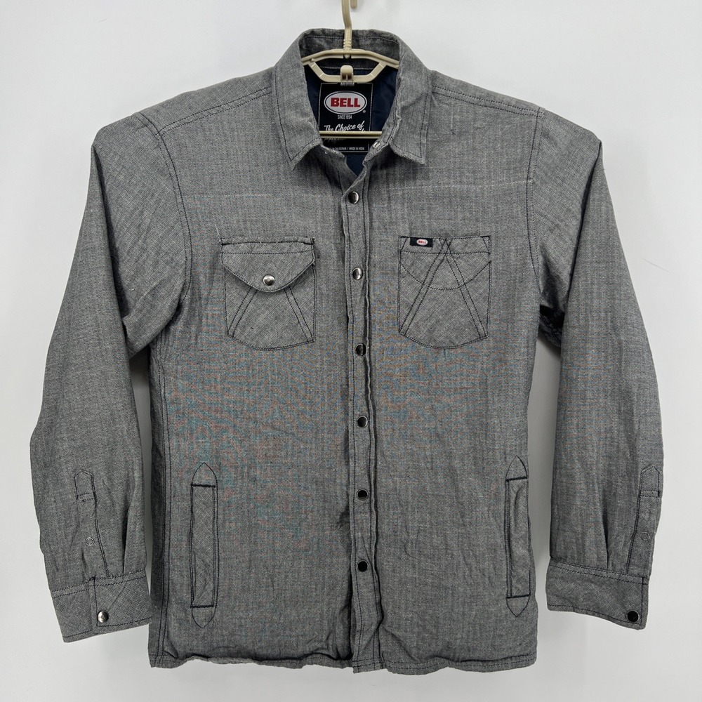 Bell Helmets Shirt Shacket Men's Medium Gray Long Sleeve Button Up Snaps